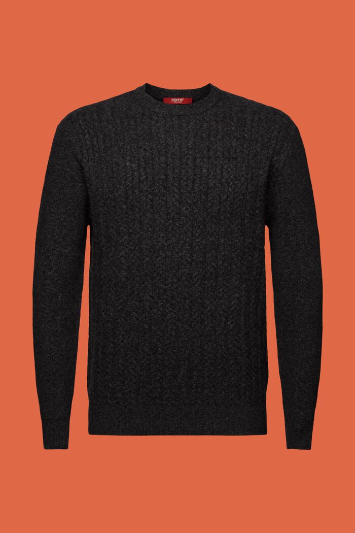 Meleret kabelstrikket sweater med rund hals, BLACK, detail image number 7