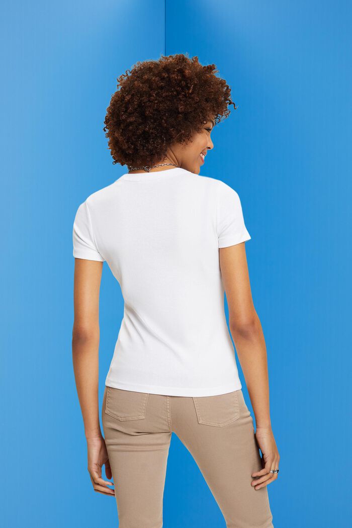 T-shirt med blomsterprint på brystet, WHITE, detail image number 3