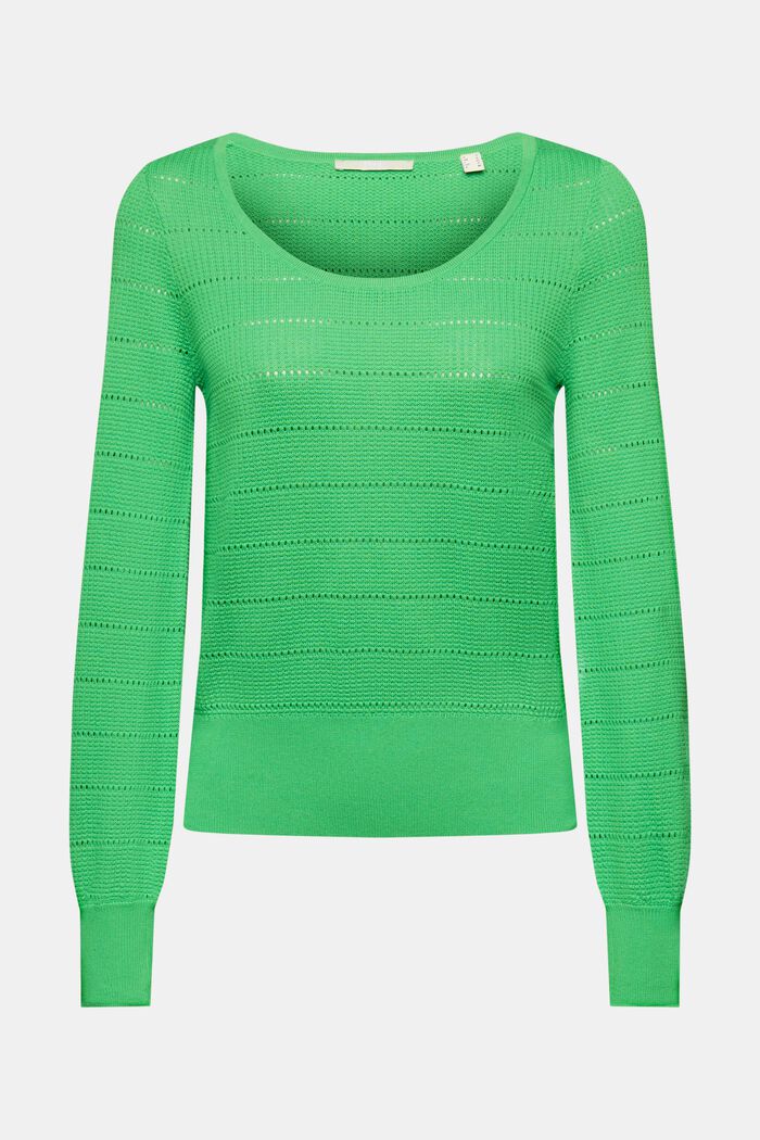 Pointelle-pullover i bomuld, GREEN, detail image number 5