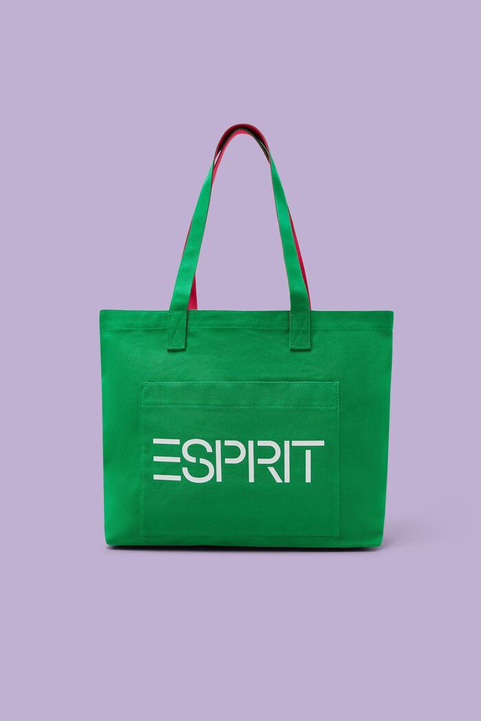 Shoppingtaske i canvas med logo, GREEN, detail image number 0