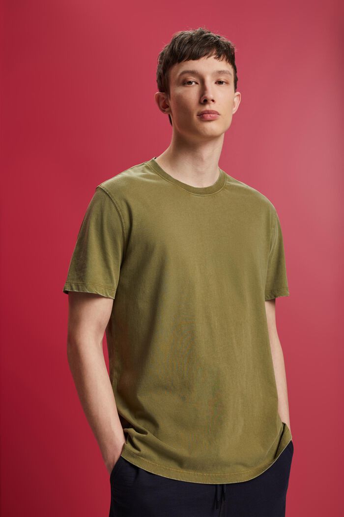 Garment-dyed T-shirt i jersey, 100 % bomuld, OLIVE, detail image number 0