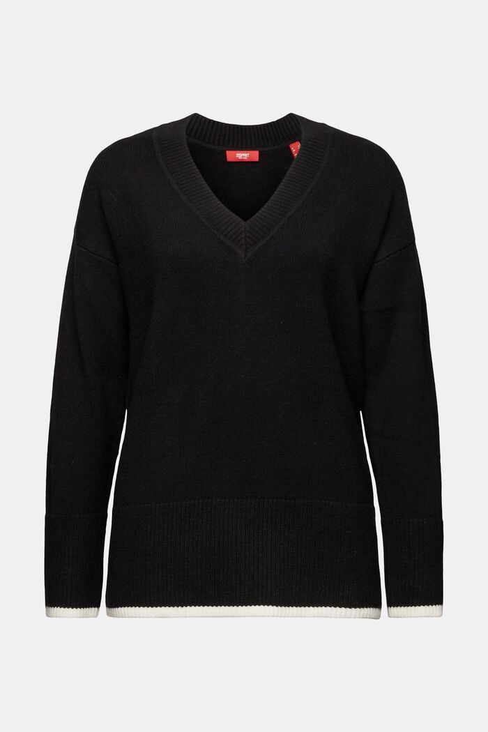Langærmet sweater med V-hals, BLACK, detail image number 6