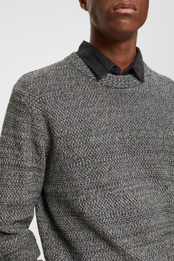 Tofarvet pullover i strik, BLACK, detail image number 3