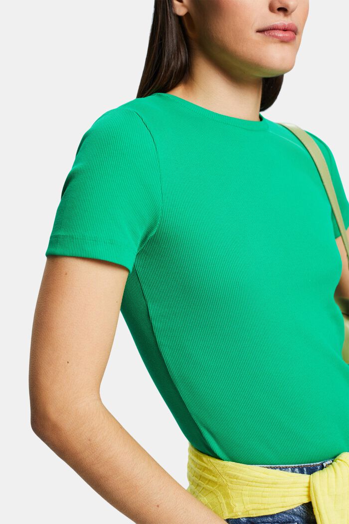 T-shirt i bomuldsjersey med rund hals, GREEN, detail image number 3