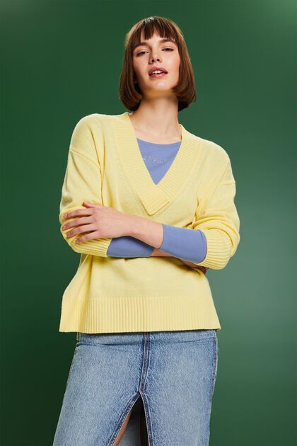 Sweater i uld- og kashmirmiks med V-hals