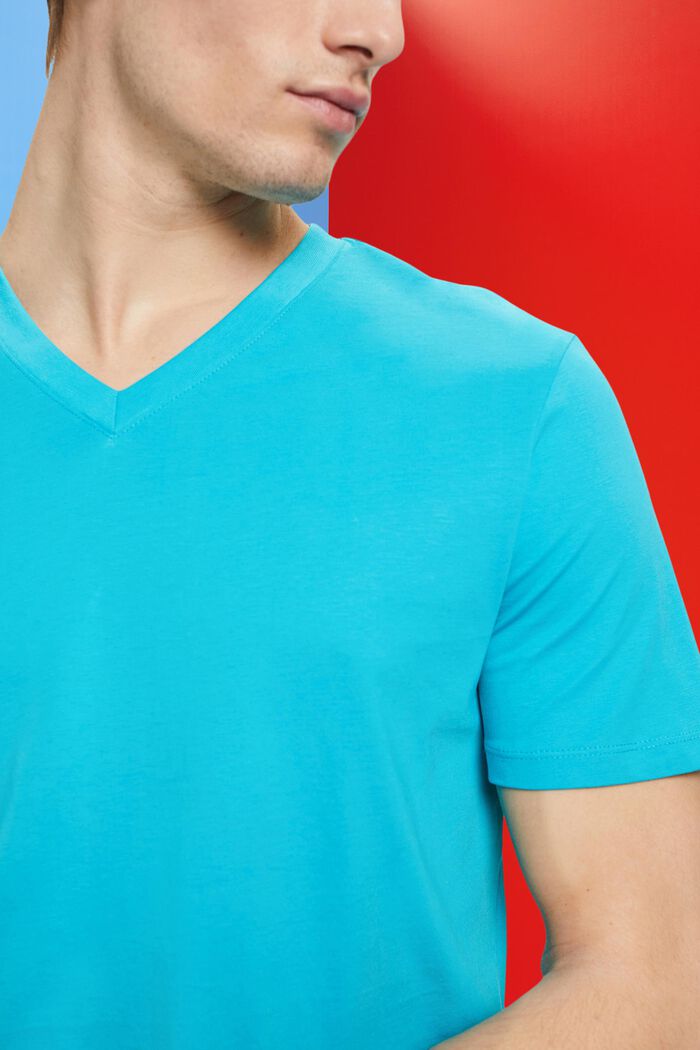 Slim fit bomulds-T-shirt med V-hals, AQUA GREEN, detail image number 2