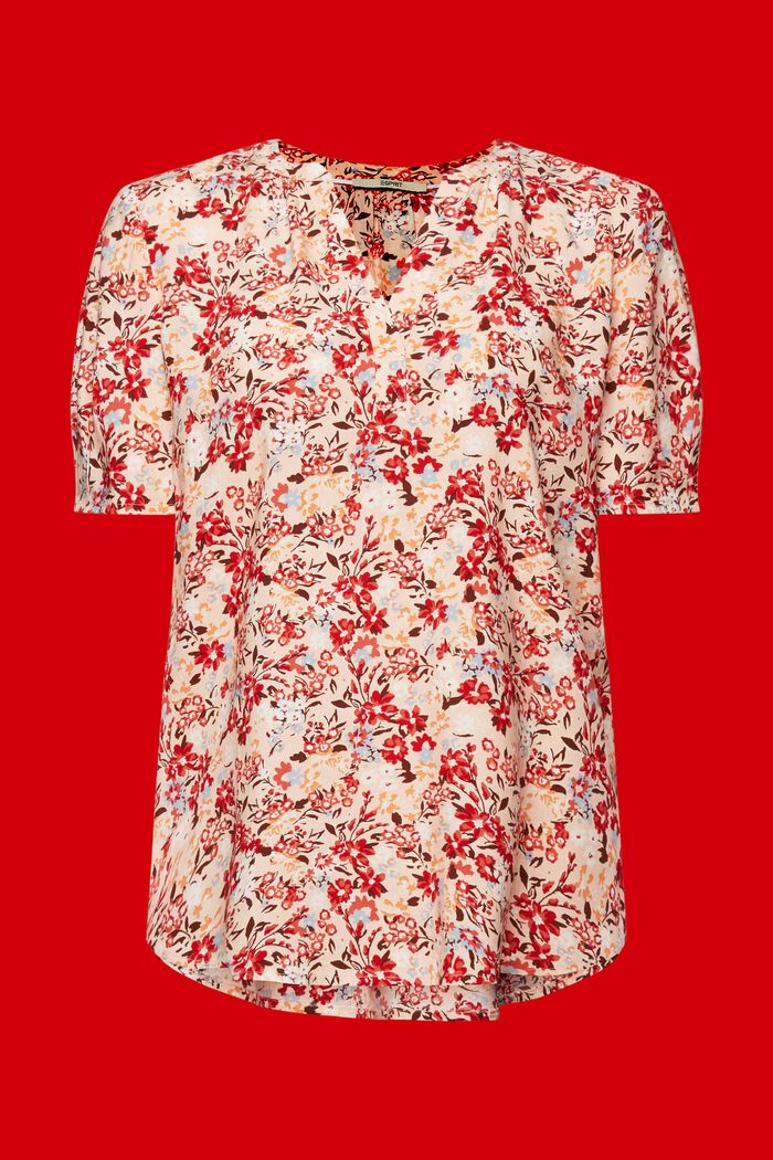 Blomstret bluse med halsslids, LIGHT PINK, detail image number 6
