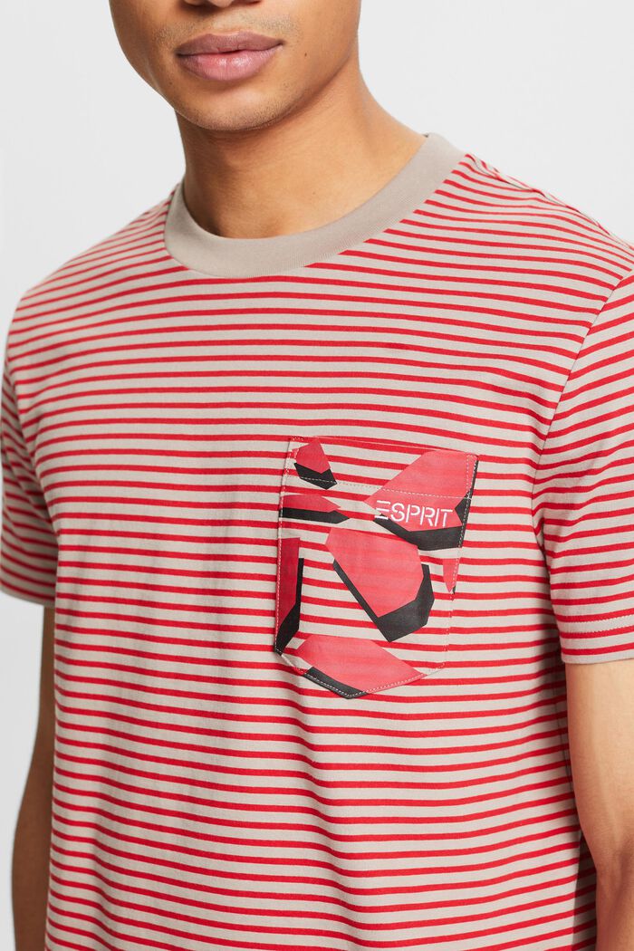 Stribet T-shirt i bomuldsjersey, DARK RED, detail image number 3