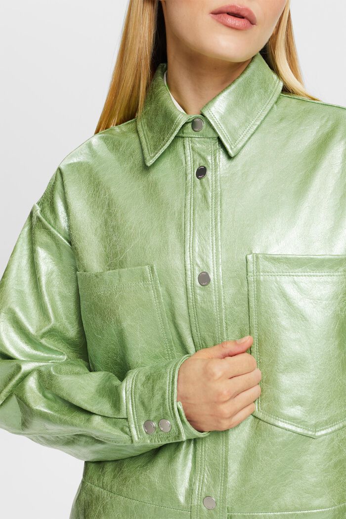 Skjortejakke med metallic belægning, LIGHT AQUA GREEN, detail image number 3