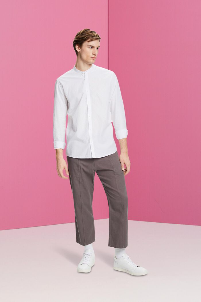 Tekstureret slim fit-skjorte med båndkrave, WHITE, detail image number 4