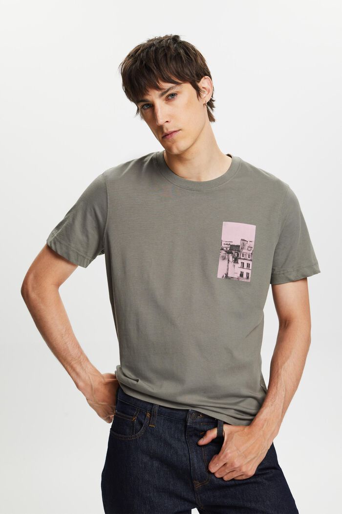 T-shirt med print på for- og bagside, GUNMETAL, detail image number 0