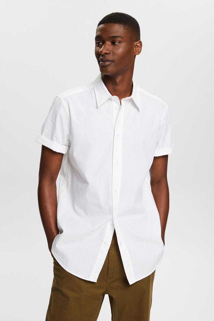 Kortærmet shirt i bomuldspoplin, WHITE, detail image number 0