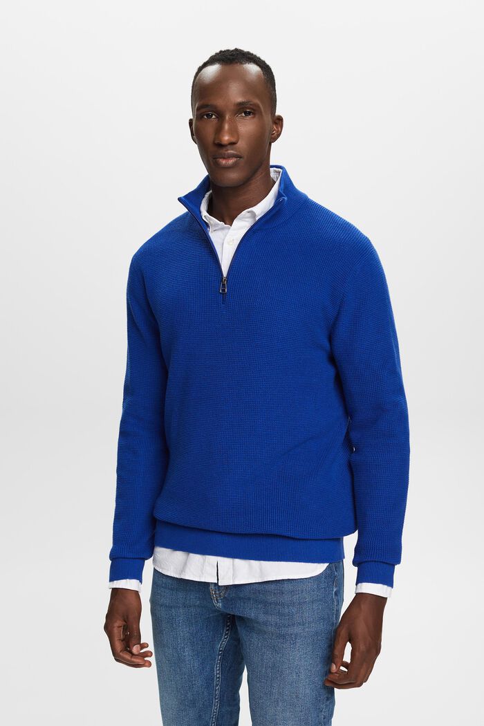 Troyer-pullover i bomuld med lynlås, BRIGHT BLUE, detail image number 0
