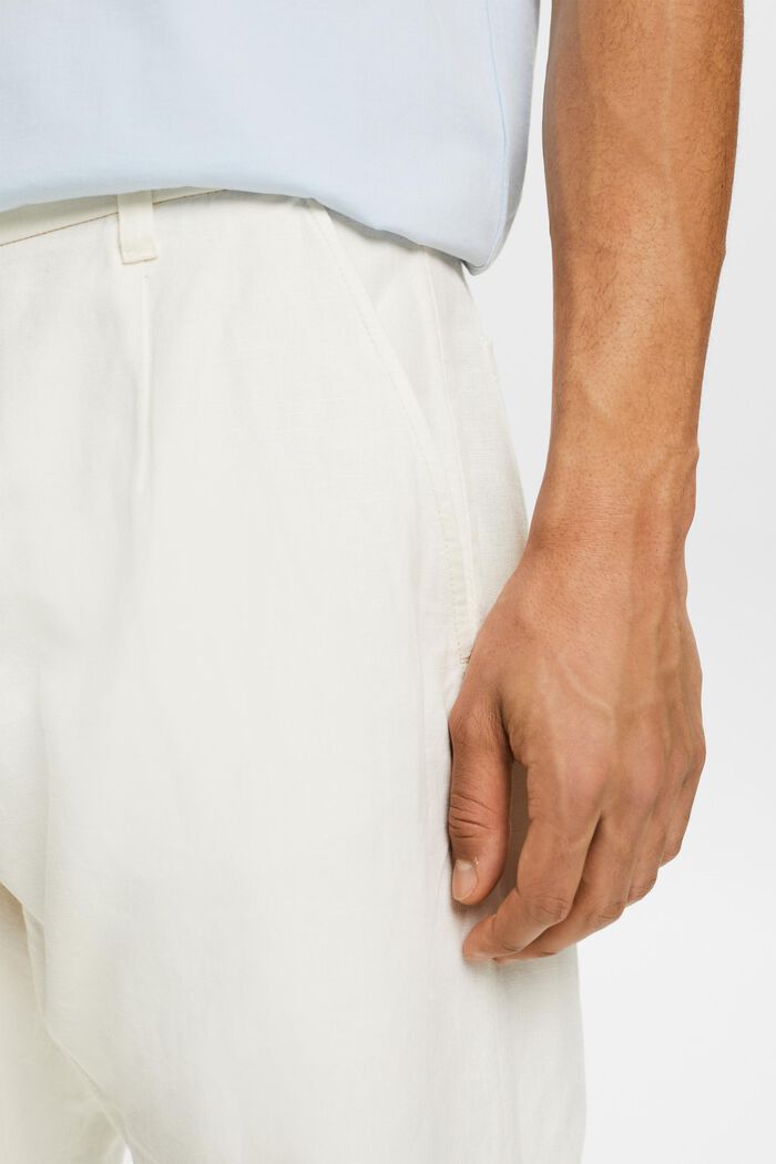 Bukser i hør/bomuld med lige ben, OFF WHITE, detail image number 4