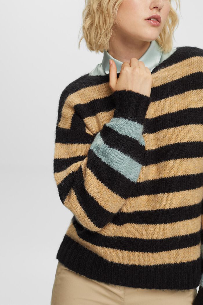 Stribet Sweater i uld-/mohairmiks, BLACK, detail image number 2