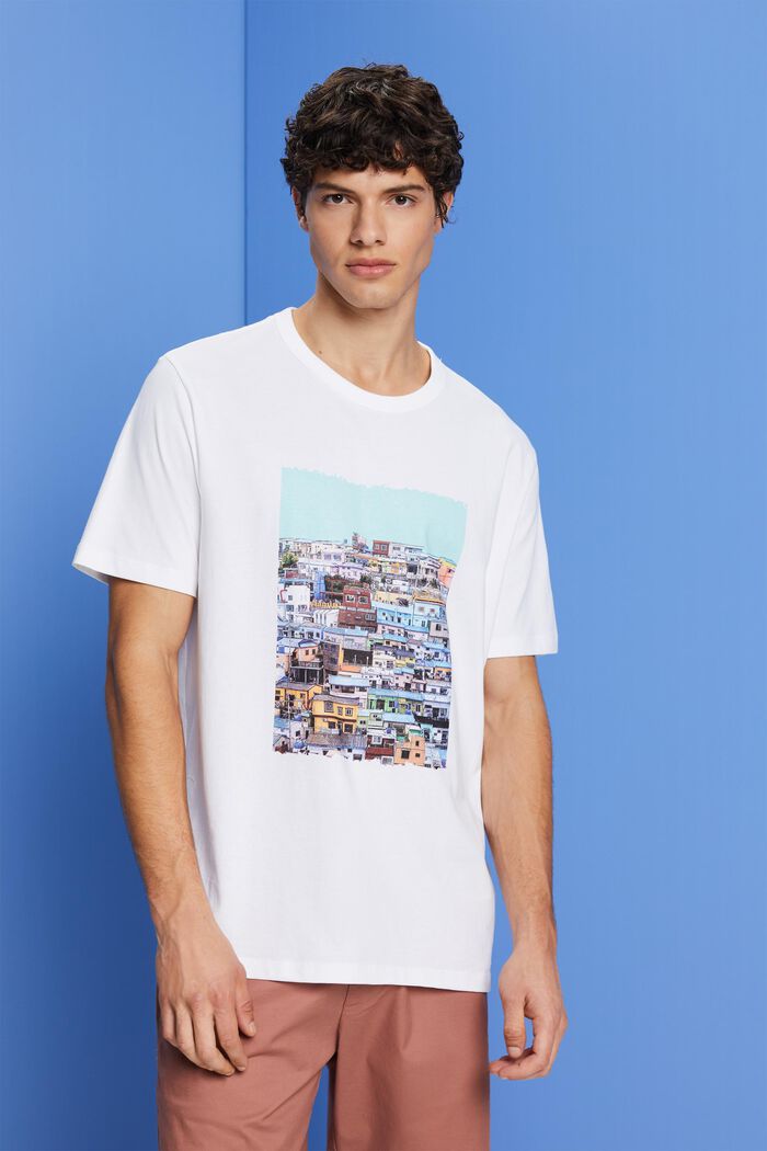 Jersey-T-shirt med print, 100 % bomuld, WHITE, detail image number 0