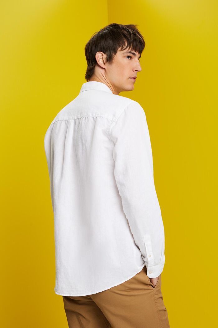 Button down-skjorte i bomulds- og hørmiks, WHITE, detail image number 3