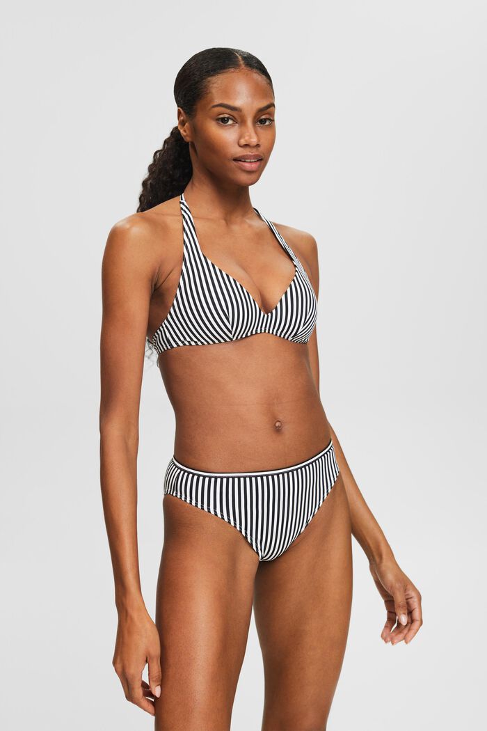 Halterneck-bikinitop med striber, BLACK, detail image number 0