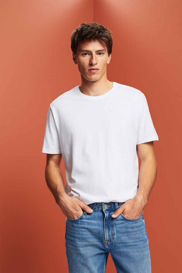 Jersey-T-shirt med print på ryggen, 100 % bomuld, WHITE, detail image number 0