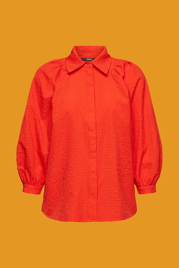 Seersucker-bluse med pufærmer, ORANGE RED, detail image number 5