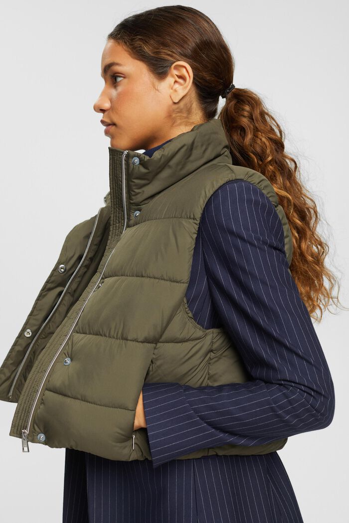 Cropped quiltet bodywarmer, KHAKI GREEN, detail image number 4