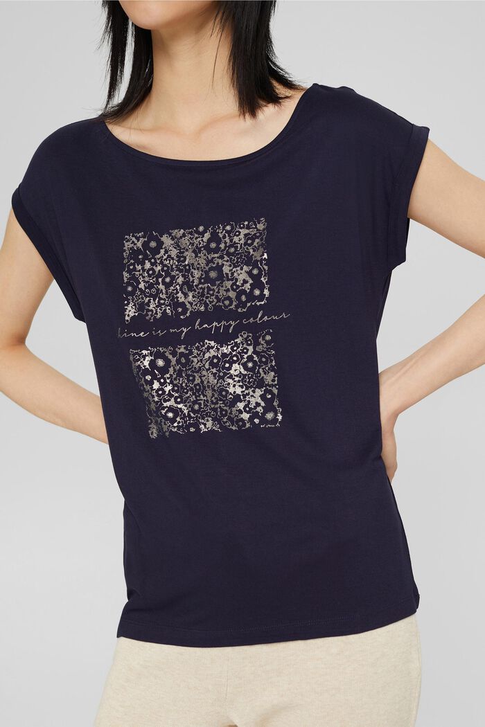Shirt med metallisk print, LENZING™ ECOVERO™, NAVY, detail image number 0