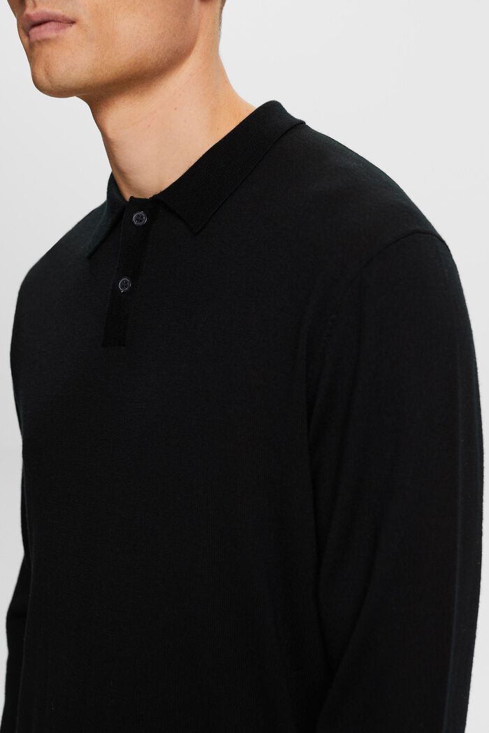 Polosweater i uld, BLACK, detail image number 1
