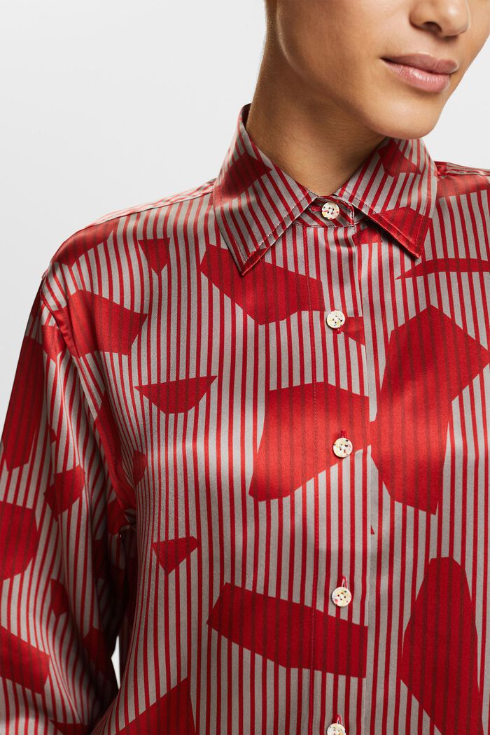 Silkeskjorte med tryk og knaplukning, DARK RED, detail image number 2
