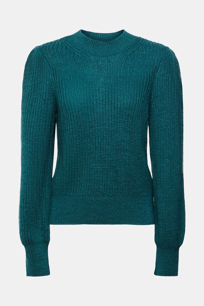 Pullover i uld med pufærmer, TEAL GREEN, detail image number 6