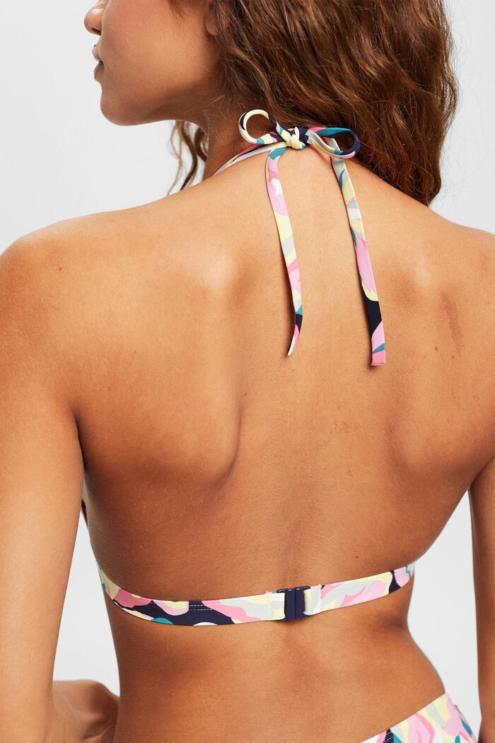 Halterneck-bikinitop med blomsterprint, NAVY, detail image number 3