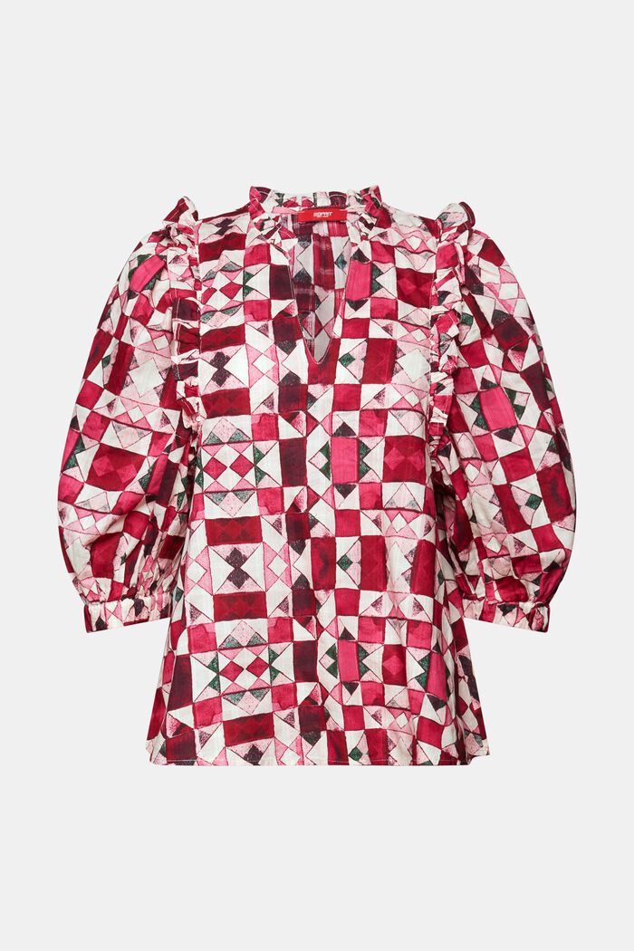 Bluse i bomuldsdobby med flæsekant, PINK FUCHSIA, detail image number 6