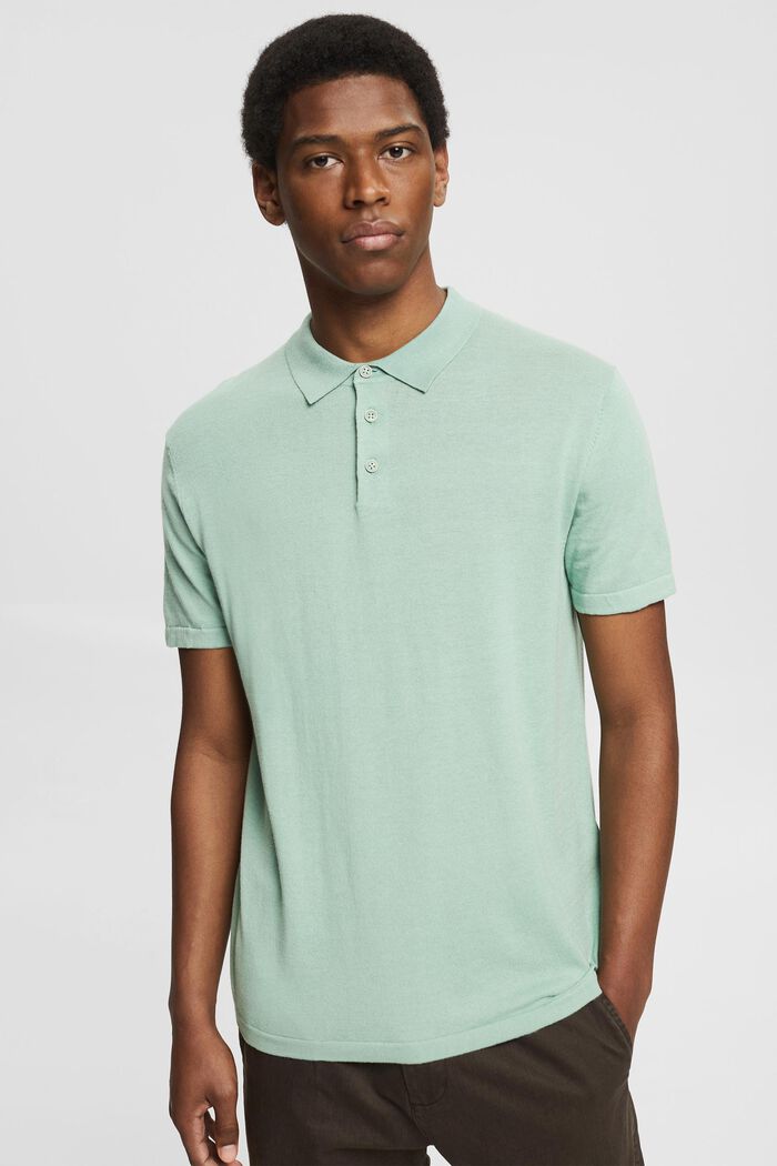 Med TENCEL™: poloskjorte i strikket look, LIGHT GREEN, overview