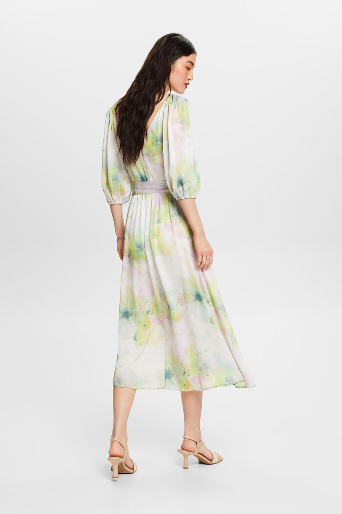 Maxi-kjole i satin med V-hals og print, NUDE, detail image number 2