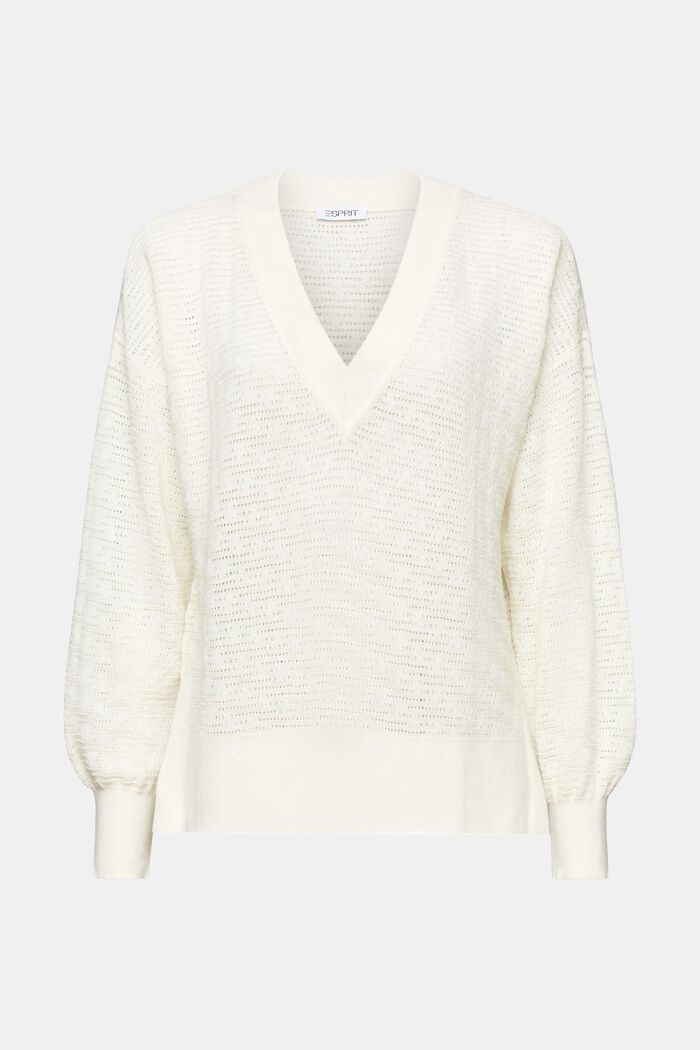 Sweater i pointelle med v-hals, OFF WHITE, detail image number 6