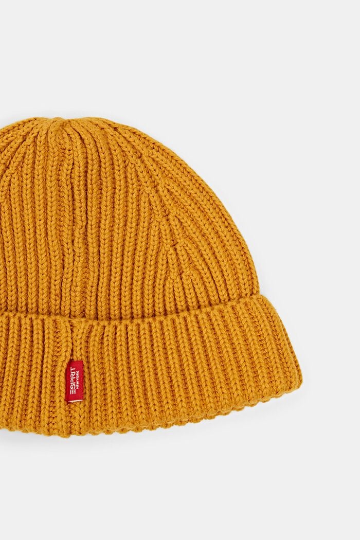 Beanie i ribstrik, 100 % bomuld, AMBER YELLOW, detail image number 1