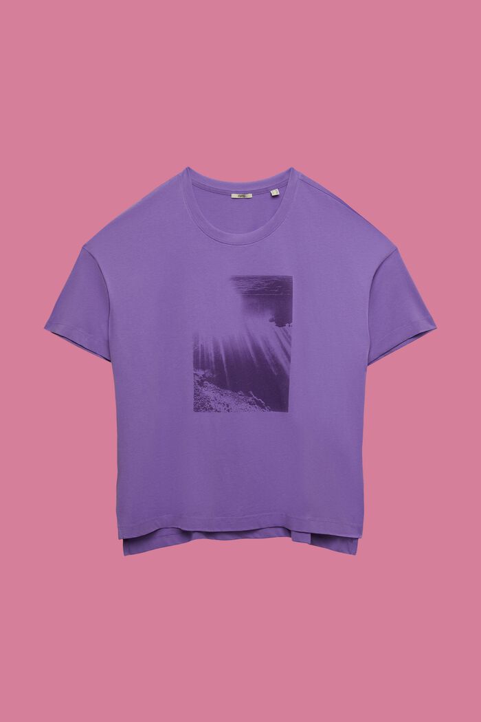 CURVY bomulds-T-shirt med print på fronten, PURPLE, detail image number 0