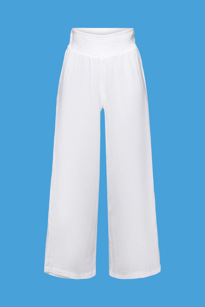 Bukser med vide ben, 100 % bomuld, WHITE, detail image number 4