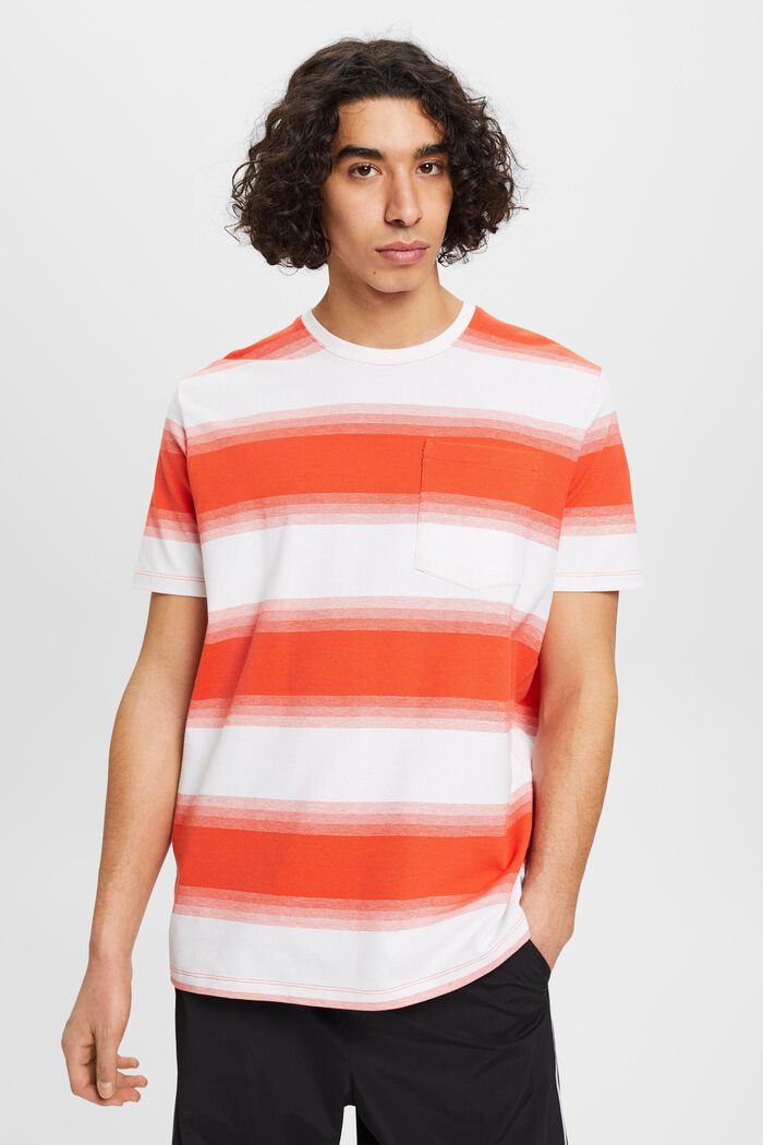 Stribet T-shirt i piqué-bomuld, ORANGE RED, detail image number 0