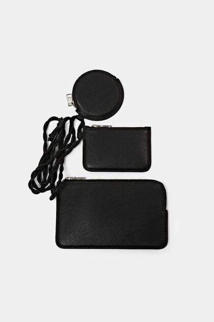 Multi pouch-pung i læder, BLACK, overview