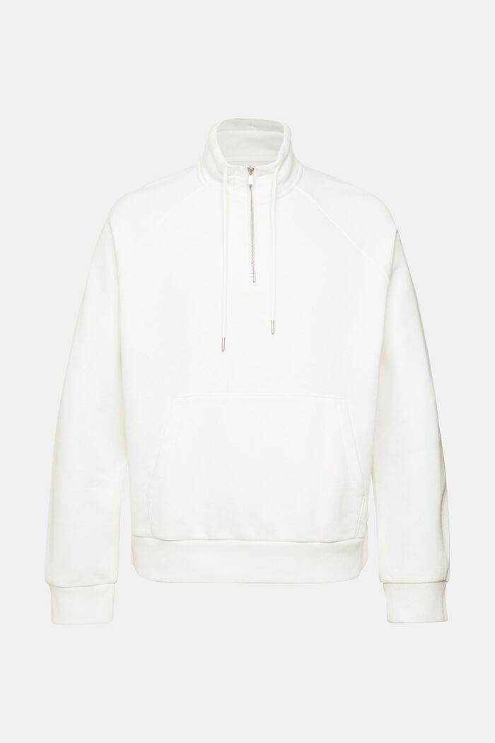 Sweatshirt med halv lynlås, OFF WHITE, overview