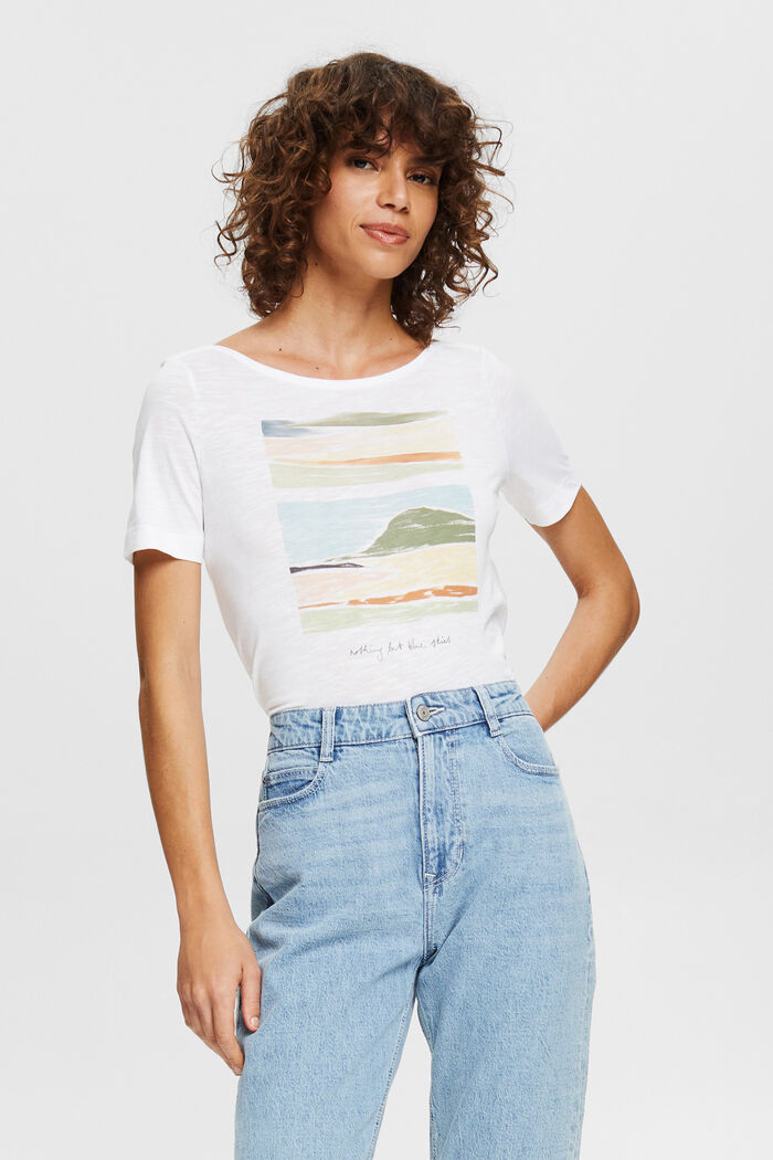 T-shirt med bådudskæring og print