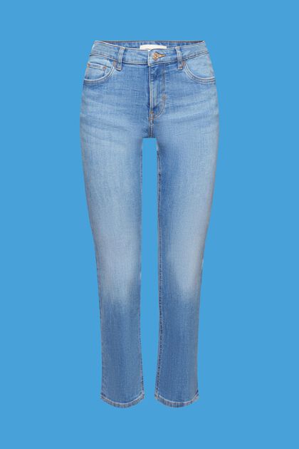 Jeans med mellemhøj talje og cropped ben, BLUE LIGHT WASHED, overview