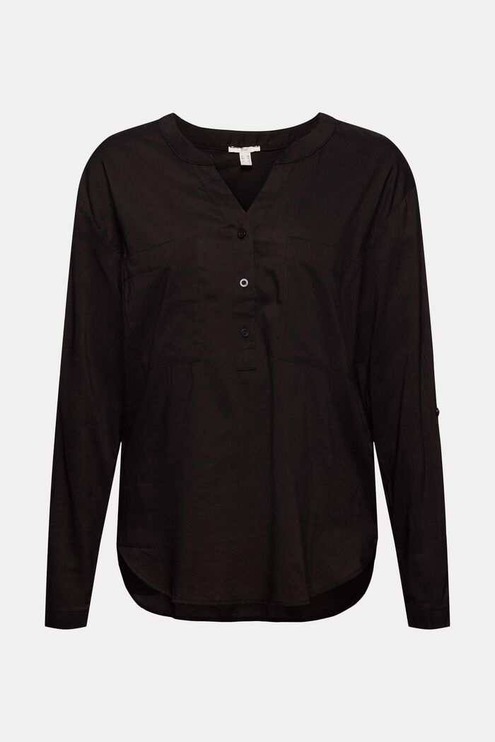 Bluse med bægerformet udskæring og lommer, BLACK, detail image number 5