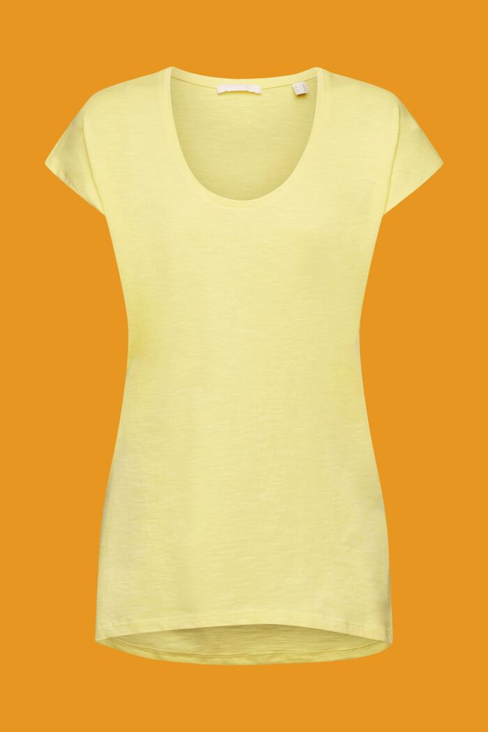 Bomulds-T-shirt med U-hals, LIGHT YELLOW, detail image number 6