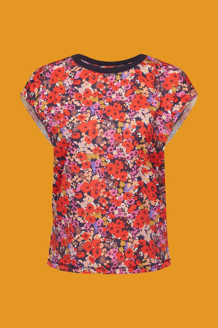 Ærmeløs T-shirt med allover-blomstermønster, NAVY COLORWAY, detail image number 6