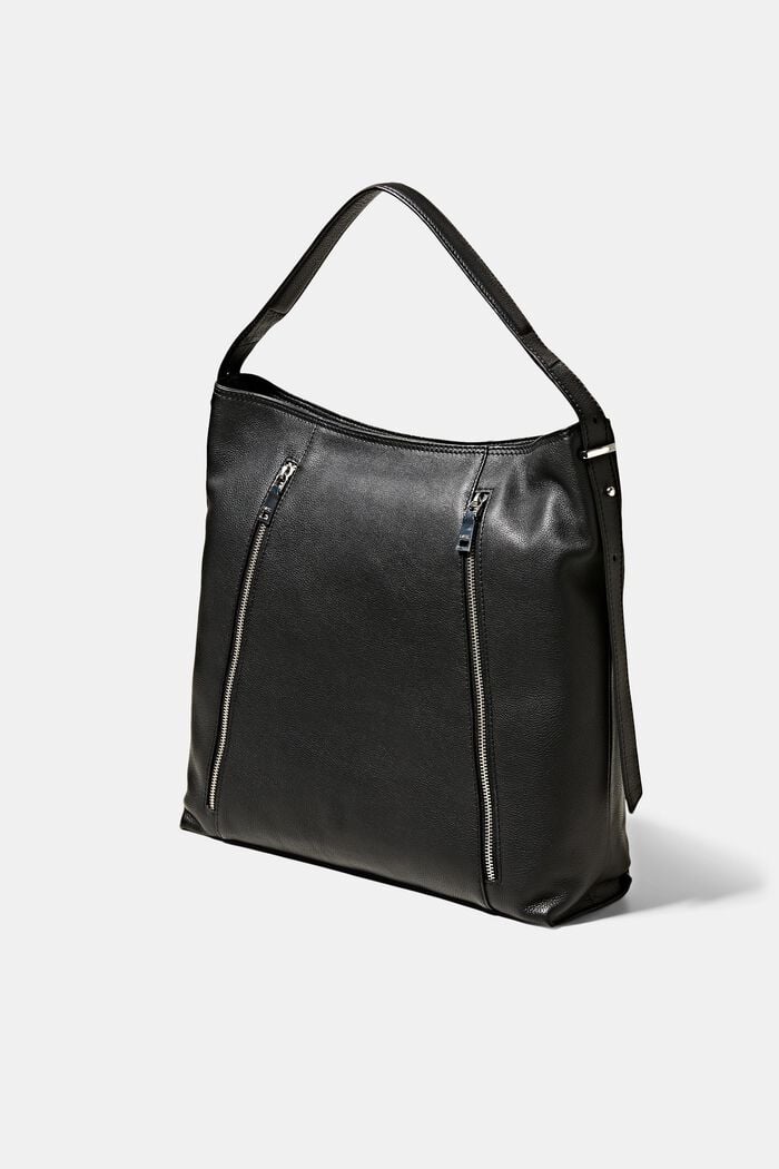 Lædertaske med lynlåsrum, BLACK, detail image number 3
