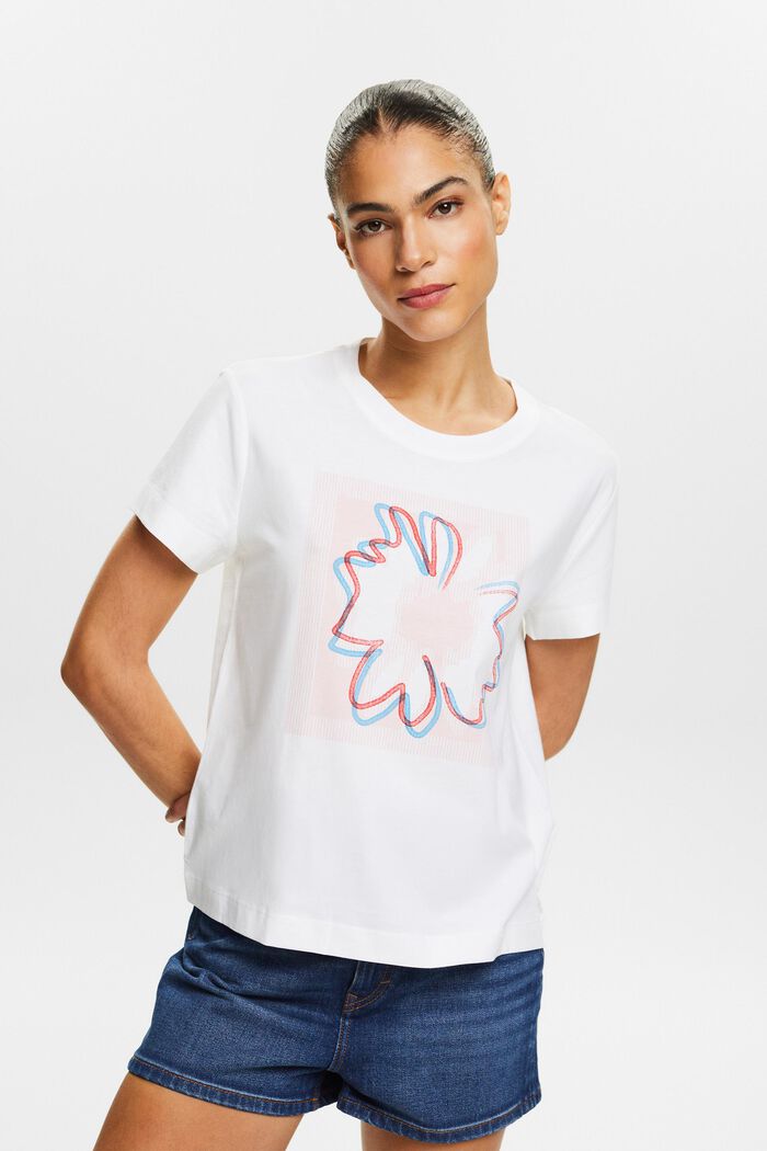 Jersey-T-shirt med print foran, WHITE, detail image number 0