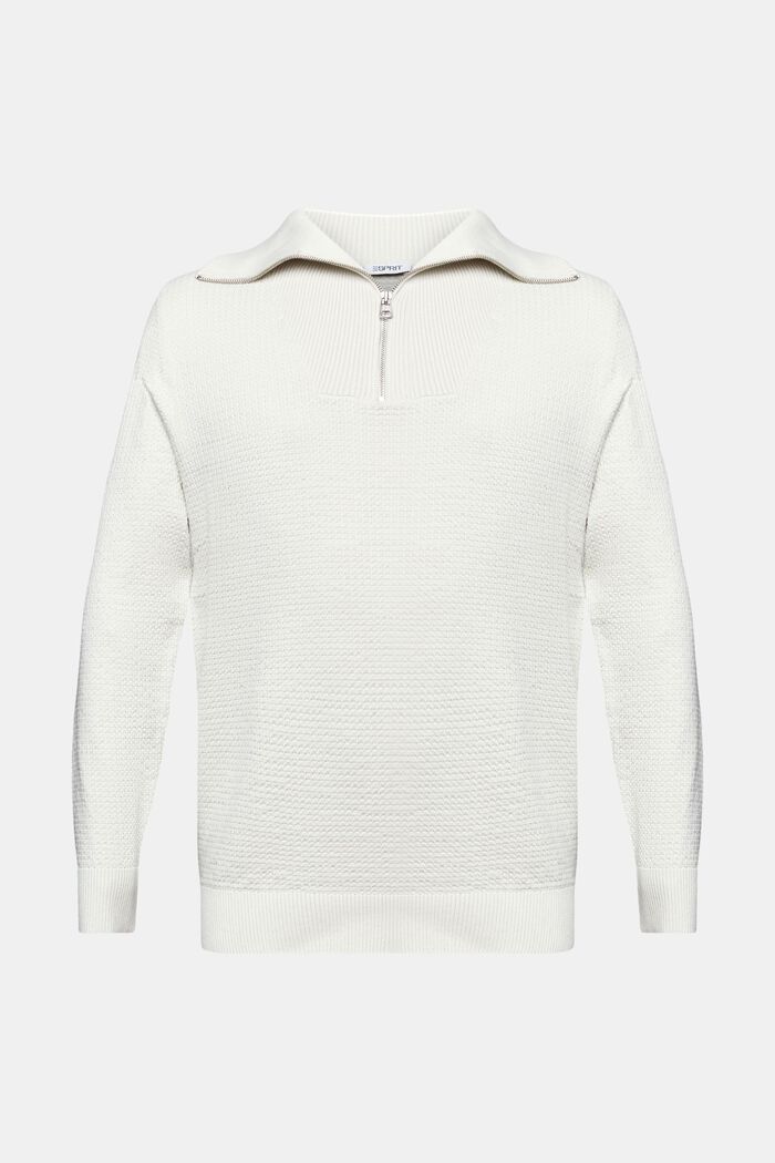 Troyer-sweater i bomuld med struktur, OFF WHITE, detail image number 5