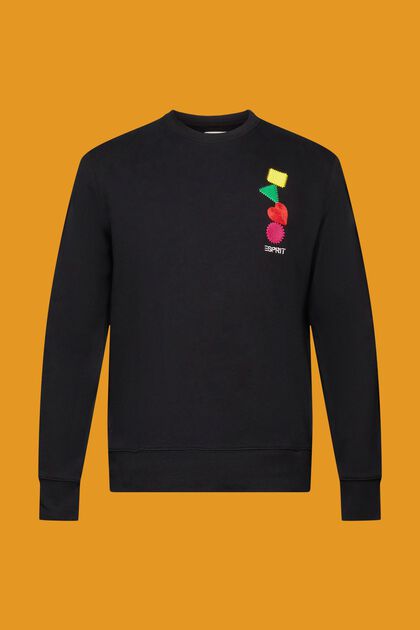 Sweatshirt med broderet geometrisk hjertemotiv, BLACK, overview