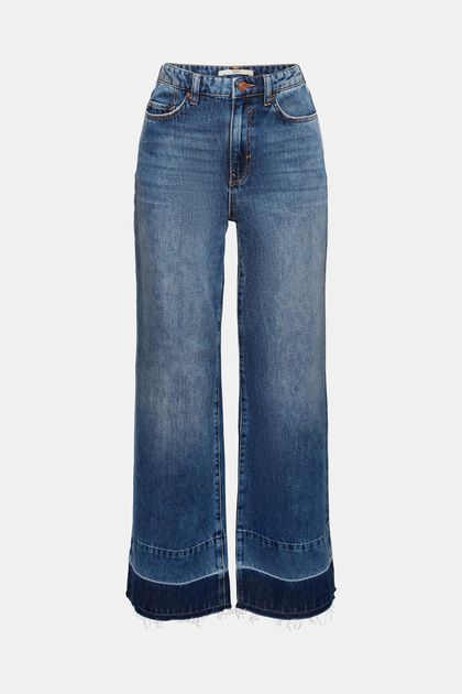 Jeans med høj talje og vide ben, BLUE DARK WASHED, overview